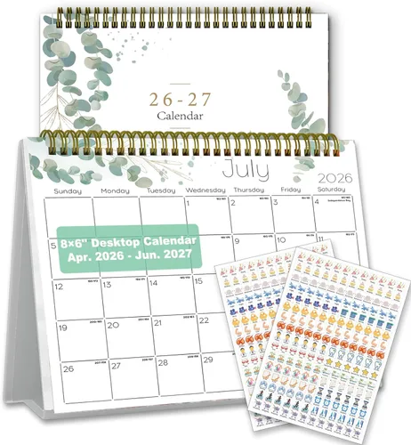 Miniatura 15 de Calendario de escritorio pequeño 2026-2027, calendario de escritorio 2026 de pie, de abril de 2026 a junio de 2027, 8 x 6 pulgadas, calendario