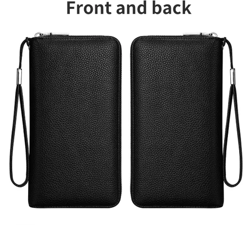 Miniatura 6 de Mitsoly Cartera larga de piel con bloqueo RFID para mujer, con cremallera alrededor de moneda, cartera de gran capacidad, 18 ranuras para tarjetas