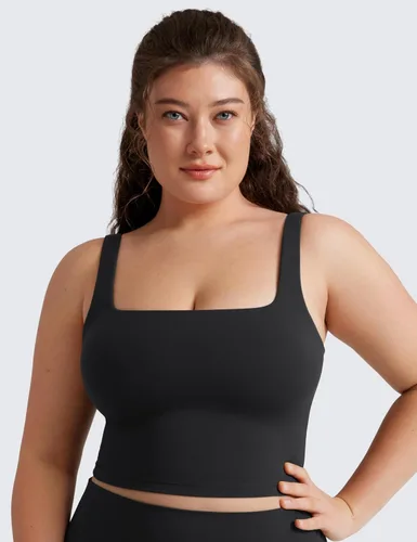 Miniatura 6 de CRZ YOGA Butterluxe Brasier deportivo de cuello cuadrado para mujer, estilo camiseta corta sin mangas, acolchado con soporte integrado para yoga