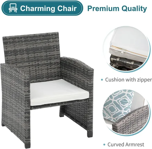 Miniatura 5 de OC Orange-Casual Juego de muebles de patio de 5 piezas, silla de mimbre para conversación al aire libre y juego otomano con mesa auxiliar, almohadas