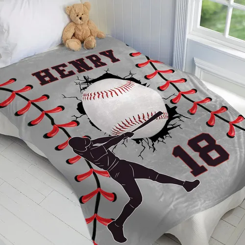 Miniatura 5 de Mantas de Béisbol Personalizadas con Nombre y Números, Mantas de Franela Personalizadas para Juegos de Equipo de Béisbol, Regalos para Niños Amantes