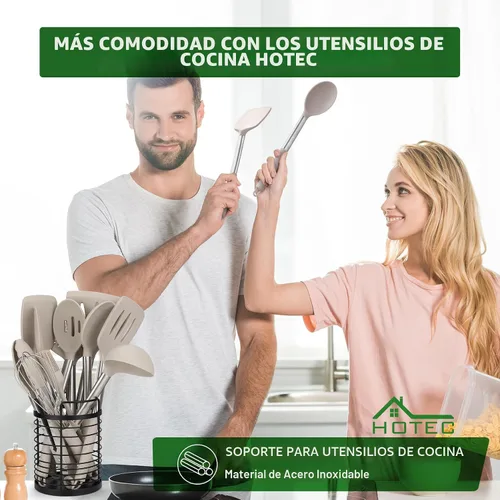 Miniatura 2 de HOTEC Utensilios de cocina de silicona resistentes al calor de 446 °F, juego de utensilios de cocina, juego de espátula, sin BPA, utensilios de Caqui