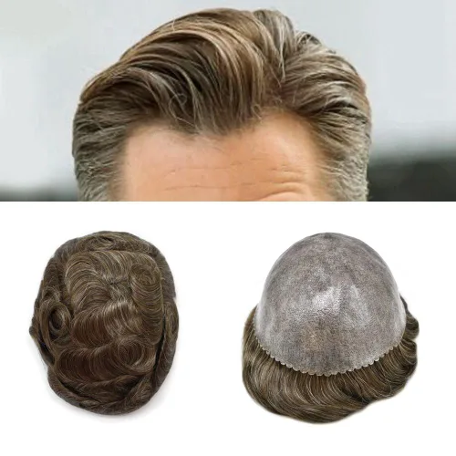 Miniatura 32 de Toupee - Sistema de reemplazo de cabello humano para hombre, 0.004 in, inyectado, piel de polietileno, piezas de pelo para hombre, 6 x 8 pulgadas