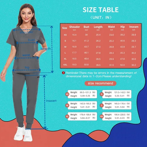 Miniatura 20 de VIAOLI Conjunto de ropa quirúrgica para mujer, camiseta con cuello en V y pantalones médicos tipo cargo para mujer, 10 bolsillos