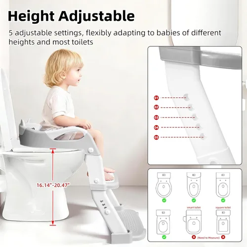 Miniatura 6 de Asiento de entrenamiento para ir al baño, asiento de inodoro mejorado para niños y niñas, inodoro de entrenamiento 3 en 1 con taburete escalonado