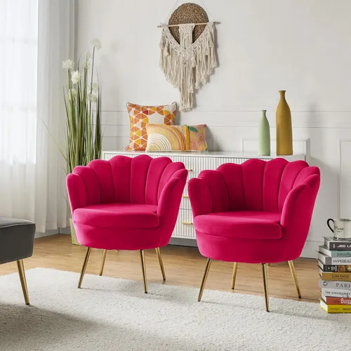 Miniatura 51 de HULALA HOME Silla decorativa moderna de terciopelo con respaldo en forma de concha, bonito sillón para sala de estar, dormitorio con patas doradas