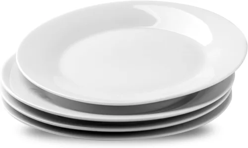 Miniatura 14 de Juego de 4 platos redondos de 10.5 pulgadas, platos de cerámica blanca para cena, ensalada, aperitivo y postre, microondas, vajilla apta