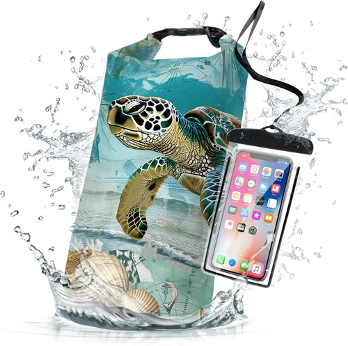 Miniatura 17 de Bolsa seca impermeable, con parte superior enrollable, tortuga marina, coral, estrella de mar, pequeña mochila impermeable de 5L/10L/20L, bolsas