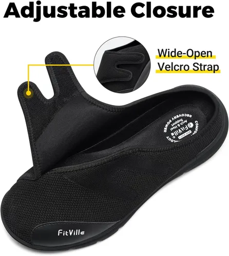 Miniatura 3 de FitVille Zapatos para diabéticos para hombre, sin cordones, para pies hinchados, extra anchos, ajustables, zapatos para caminar para fascitis