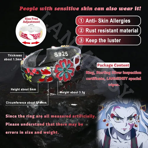 Miniatura 2 de LANMENSY Demon Slayer Anillos de anime Joyería original de plata de ley 925 "All24 estilos" nuevo Tamaño ajustable Kimetsu No Yaiba Cosplay Moda