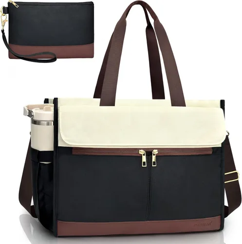 Miniatura 9 de Bolsa para laptop para mujer, bolsa de trabajo de 15.6 pulgadas con compartimentos, bolsa de enfermera, profesora, bolso de oficina grande y ligero