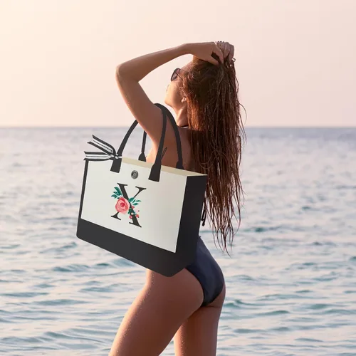 Miniatura 64 de Bolsa de lona con inicial, regalos de cumpleaños personalizados para mujeres, madres, amigas y profesoras, bolsas de mano con monograma adecuadas