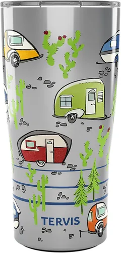 Tervis Traveler - Vaso aislado de triple pared para acampar retro mantiene las bebidas frías y calientes, 20 onzas, acero inoxidable