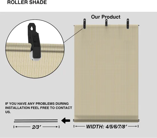 Miniatura 4 de ECOOPTS Persiana Enrollable para Exteriores, Persiana Enrollable para Patio, Porche, Patio Trasero, Cenador, Terraza, Balcón (1.2m A x 1.8m L, Beige)