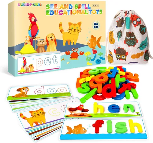 SpringFlower See & Spell - Juguete de letras a juego, juguete educativo de aprendizaje para niños y niñas de 3, 4, 5, 6 años, actividades de