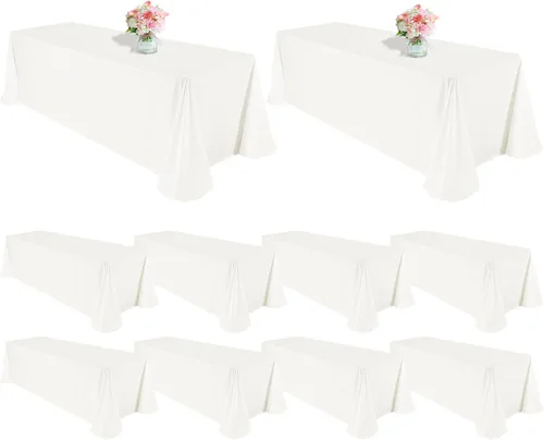 Miniatura 118 de Paquete de 10 manteles de poliéster de 60 x 102 pulgadas, manteles de poliéster beige para mesas rectangulares de 6 pies, resistentes a las manchas