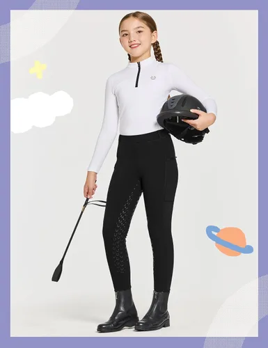 Miniatura 5 de FitsT4 - Pantalones de equitación con forro polar de invierno para niñas, de silicona, con bolsillos