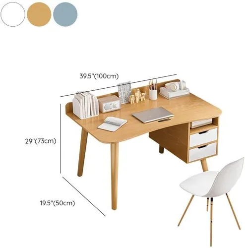 Miniatura 2 de Escritorio de estudio de oficina contemporáneo, escritorio contemporáneo para computadora, escritorio de trabajo con patas de madera, blanco, sin