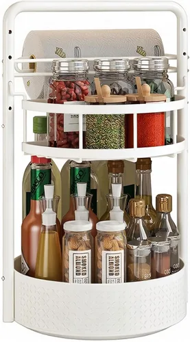 Miniatura 9 de JEESA Organizador Lazy Susan, estante giratorio de metal de 360° para especias con soporte para toallas de papel, soporte giratorio para Negro