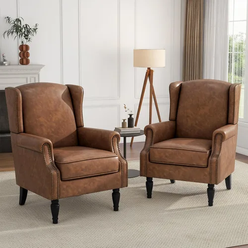 Miniatura 30 de Silla de Acento de Respaldo Alto, Sillón Tapizado en Tela para Sala de Estar, Sillón Wingback con Estampado Floral con Patas de Madera Maciza, Sofá
