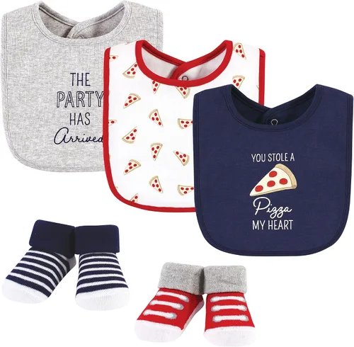 Miniatura 266 de Hudson Baby Conjunto de babero y calcetines unisex de algodón para bebé