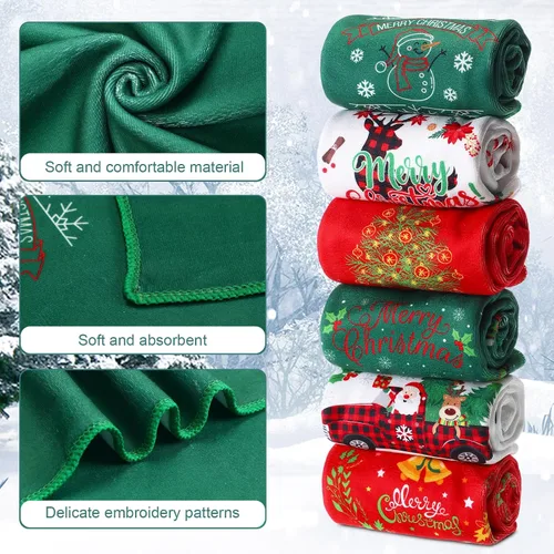 Miniatura 4 de Tatuo 6 toallas de mano decorativas de Navidad bordadas con Papá Noel, reno, muñeco de nieve, árbol de Navidad, toalla de baño de tela suave