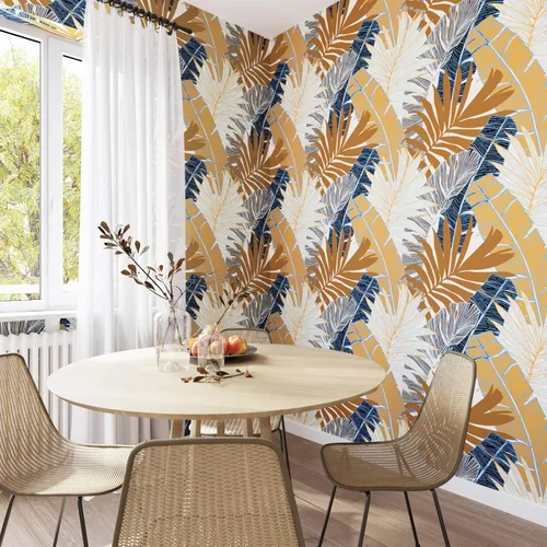Miniatura 4 de Wallercity Papel Tapiz de Hojas Botánicas Tropicales Papel Tapiz Floral de Plantas Marrones para Sala de Estar Dormitorio Papel Tapiz Despegar
