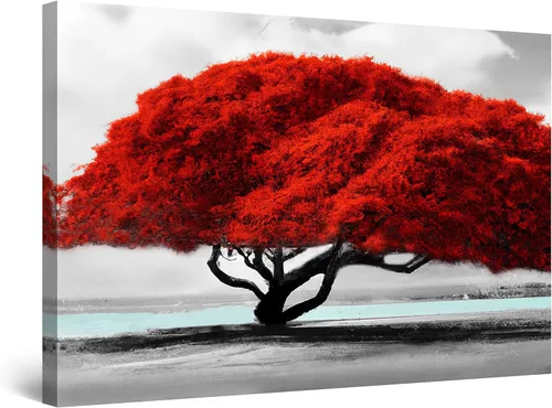 Miniatura 8 de Startonight Lienzo decorativo abstracto para pared, pintura del árbol de la vida amarillo, impresión grande estirada, moderna para dormitorio o sala