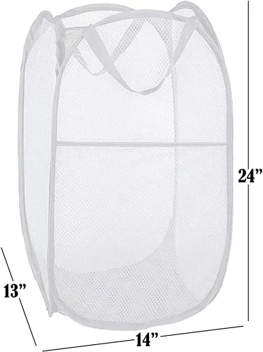 Miniatura 2 de BATTOO Cesta para ropa sucia de malla fuerte de lujo tipo pop-up con bolsillo lateral, plegable para cuarto de lavandería, baño, habitación
