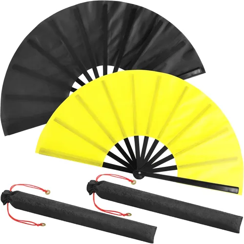 Miniatura 37 de Maitys Paquete de 2 ventiladores de mano plegables grandes de 13 pulgadas, ventiladores chinos de mano grandes para baile de línea, Tai Chi