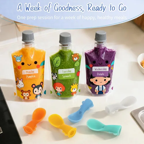 Miniatura 6 de Artículos esenciales para la alimentación infantil y bolsas de comida para bebés: sin costuras, cucharas antigoteo para la dieta del bebé