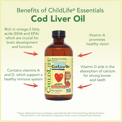 Miniatura 5 de ChildLife Essentials Aceite de pescado de hígado de bacalao para niños, aceite de hígado de bacalao ártico líquido para bebés de 6 meses y niños