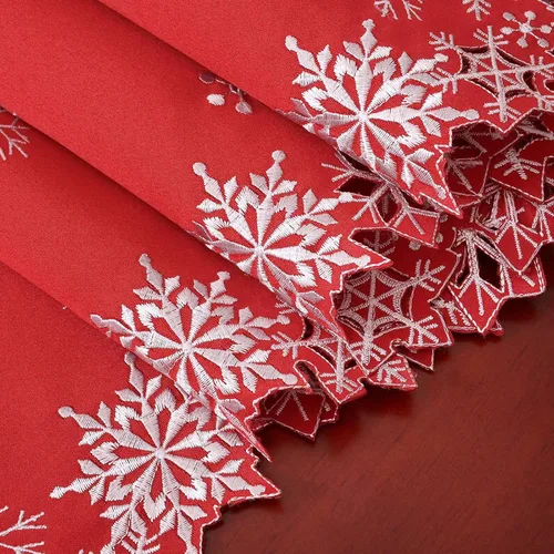 Miniatura 3 de Caminos de mesa bordados con copos de nieve para Navidad e invierno (rojo, 14 x 34 pulgadas)