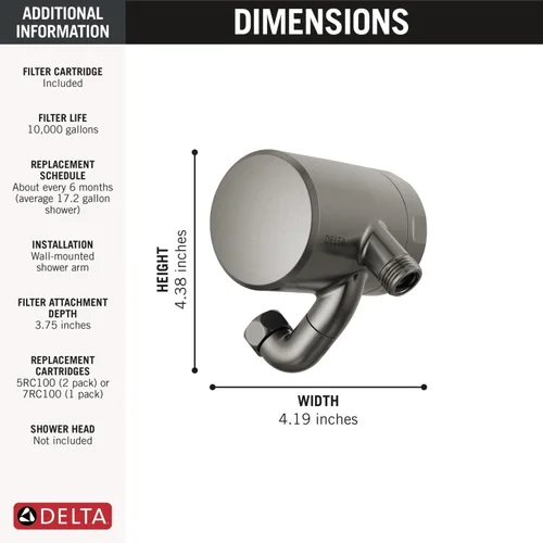 Miniatura 7 de Accesorio de Filtro de Ducha Premium Delta Faucet Clarifi con Filtro, Filtro de Ducha para Agua Dura, Filtro de Cabezal de Ducha, Negro Acero