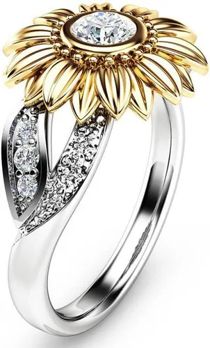 Anillo de girasoles para mujer diamantes de imitación con circonita cúbica para adolescentes y niñas anillos de promesa de regalo plateado 7 acero