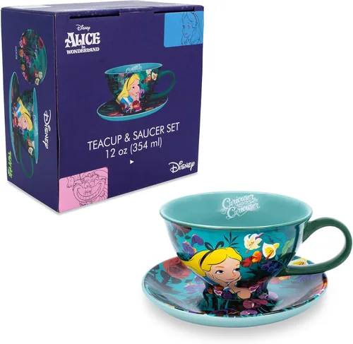 Miniatura 2 de Disney Alicia en el país de las maravillas - Juego de taza de té y platillo de cerámica de 12 onzas Juego de regalo de fiesta de té para café