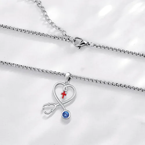 Miniatura 19 de Collar de alas de ángel de plata de ley 925, ángel de la guarda, enfermera RN caduceo, dije de ángel de cristal, joyería de regalo para mujer