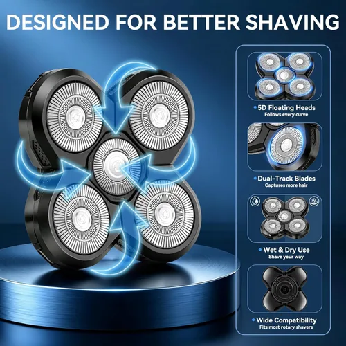 Miniatura 4 de 1 cabezal de repuesto para afeitadora de cabeza, 5 cuchillas para hombre para aseo calvo + 1 cepillo de limpieza, repuesto de maquinilla de afeitar