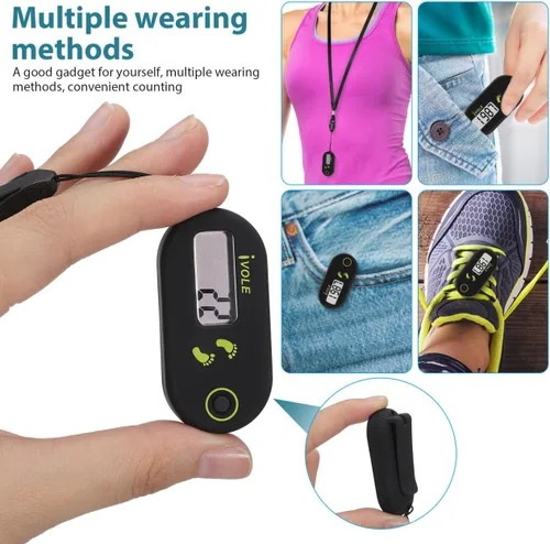 Miniatura 6 de Kisangel Mini podómetro 3D para caminar, contador de pasos con clip para caminar, contador digital, rastreador de pasos deportivo, clips E