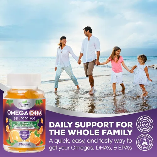 Miniatura 7 de Gomitas de aceite de pescado Omega 3 – Gomitas Omega3 de triple fuerza – Ácidos grasos DHA y EPA para la salud del corazón, apoyo articular