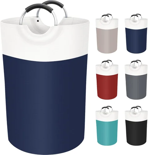 Miniatura 16 de BlissTotes - Cesta de lavandería de 90L, cesta de lavandería independiente, cesta de ropa sucia plegable, tela impermeable con asas de aluminio Azul