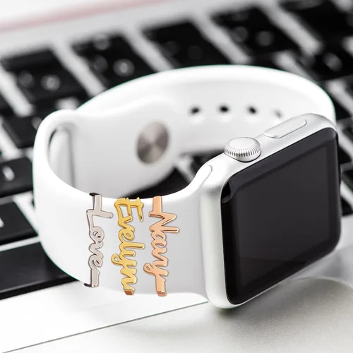 Miniatura 5 de ubmpj Dijes de banda de reloj personalizados para reloj inteligente, cerraduras de banda mágica personalizadas con nombre y foto para mujeres