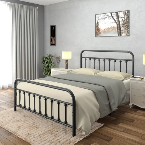 Miniatura 3 de AMBEE21 Golden Gate Beds Marco de Cama de Metal de Estilo Vintage Tamaño King con Cabecera y Pie de Cama de Hierro Forjado – Cama de Plataforma Negro