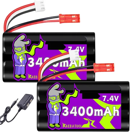 2 baterías recargables de iones de litio de 7.4 V 3400 mAh JST Plug (rojo) para ciertos controles remotos Speed Truggy RC Boat Drone Airsoft Water