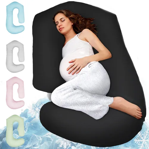 Miniatura 10 de PILLANI Almohadas de embarazo para dormir - Almohada de cuerpo completo en forma de V C U con funda extraíble, almohada de maternidad refrescante