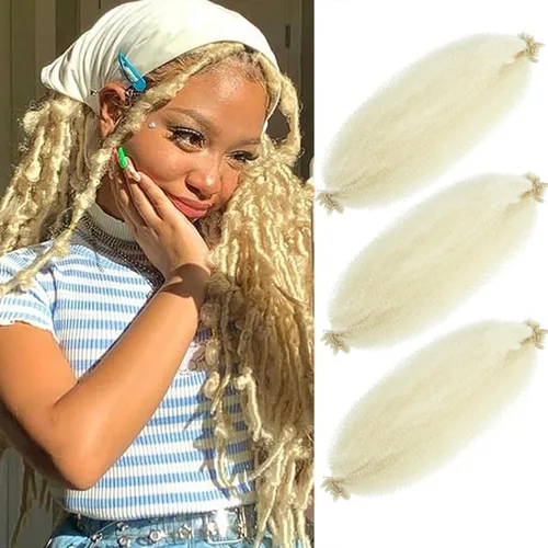 Miniatura 23 de Cabello afro elástico y trenzado de 30 pulgadas 2 paquetes, cabello preesponjado y trenzado elástico pre-estirado para extensiones de cabello suave