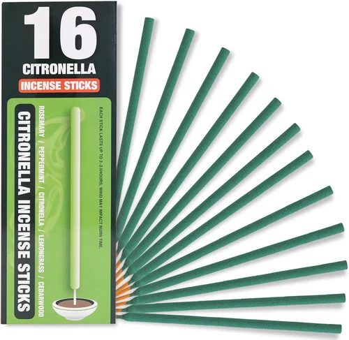 Varillas de incienso de citronela para exterior - 2.5 horas de protección - 16 varillas por caja - Varillas de citronela para acampar, patio, etc