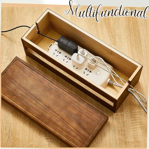 Miniatura 6 de Hoteam Caja organizadora de cables de madera, juego de 48 unidades, organizador de cables, soporte para regletas de alimentación, clip para ocultar