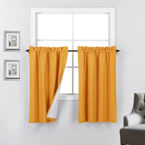 Miniatura 37 de 2 paneles de cortinas opacas con aislamiento térmico y forro blanco en la parte trasera para ventana de bloqueo de luz para cualquier ventana