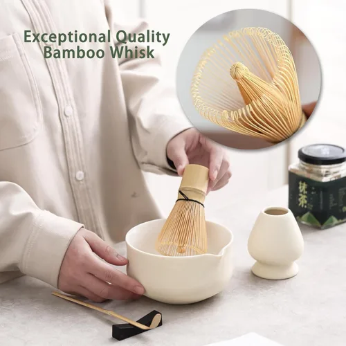 Miniatura 6 de Ochcahser Juego de té japonés, incluye cuenco de matcha con boquilla, soporte para batidor de matcha (chasen), batidor de bambú y cuchara de bambú